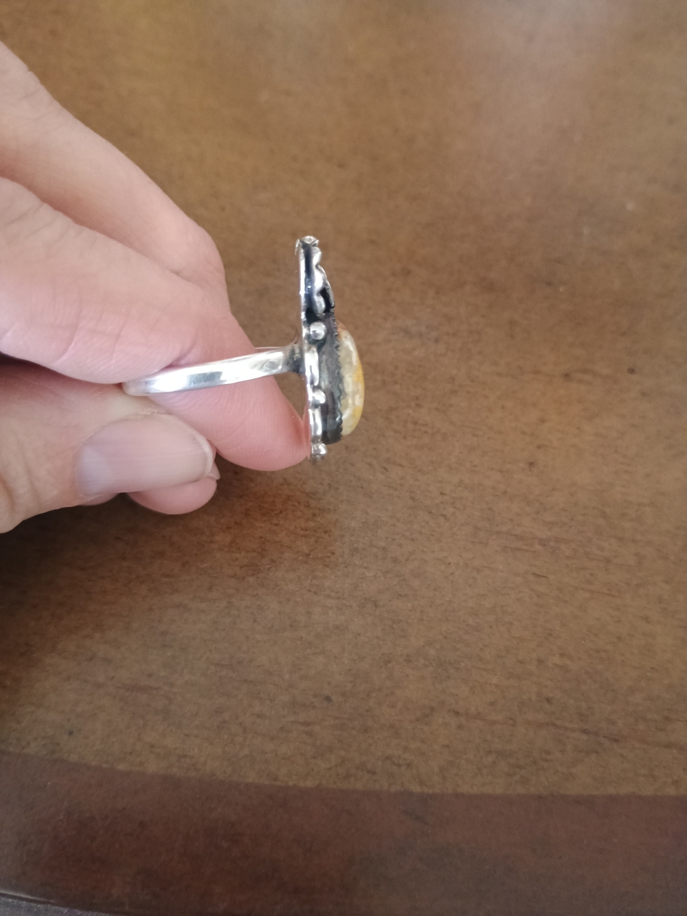 Sterling Silver Floral Leaf Ring with Yellow Stone - Picture 7 of 8